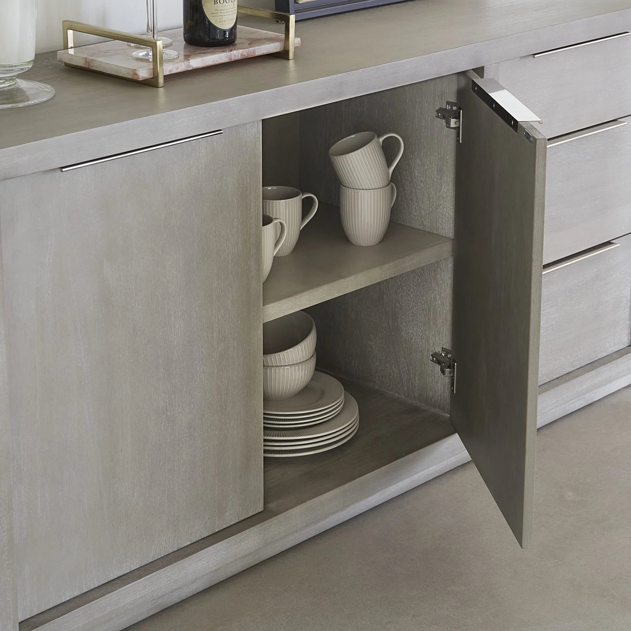 Modern Acacia Wood Sideboard in Basalt Gray or Mineral Gray