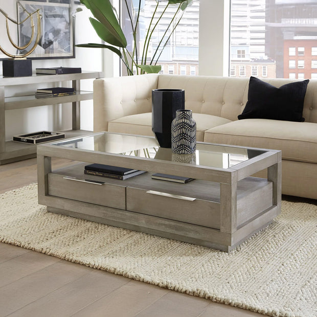 Modern Glass Top Coffee Table with Drawers