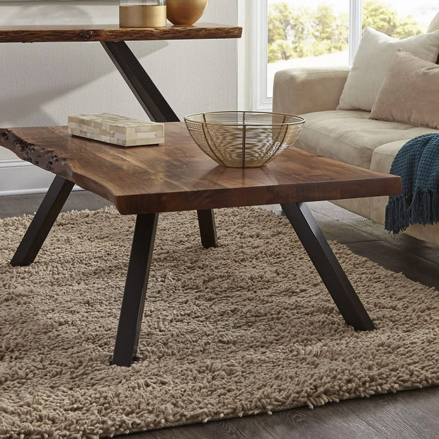 Live Edge Solid Wood Coffee Table with Metal Legs