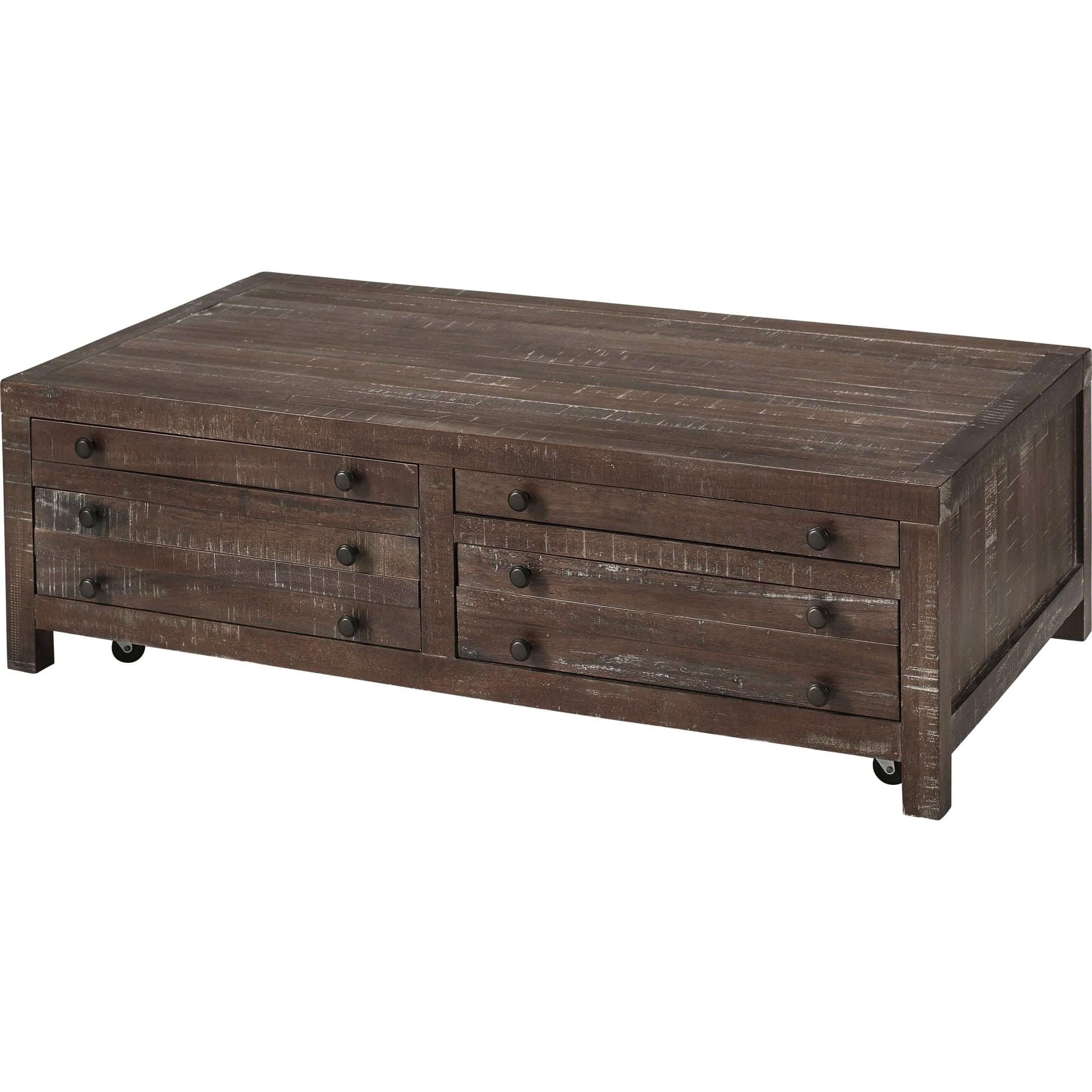 Solid Wood Storage Coffee Table with Drawers & Casters