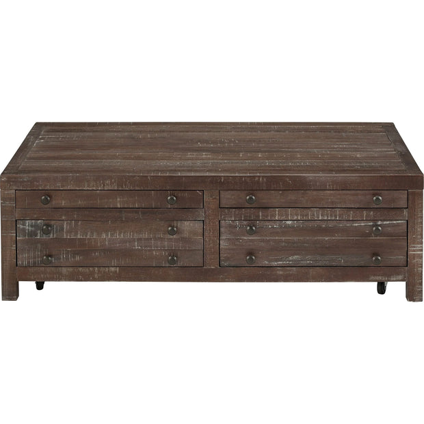 Solid Wood Storage Coffee Table with Drawers & Casters