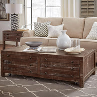 Solid Wood Storage Coffee Table with Drawers & Casters