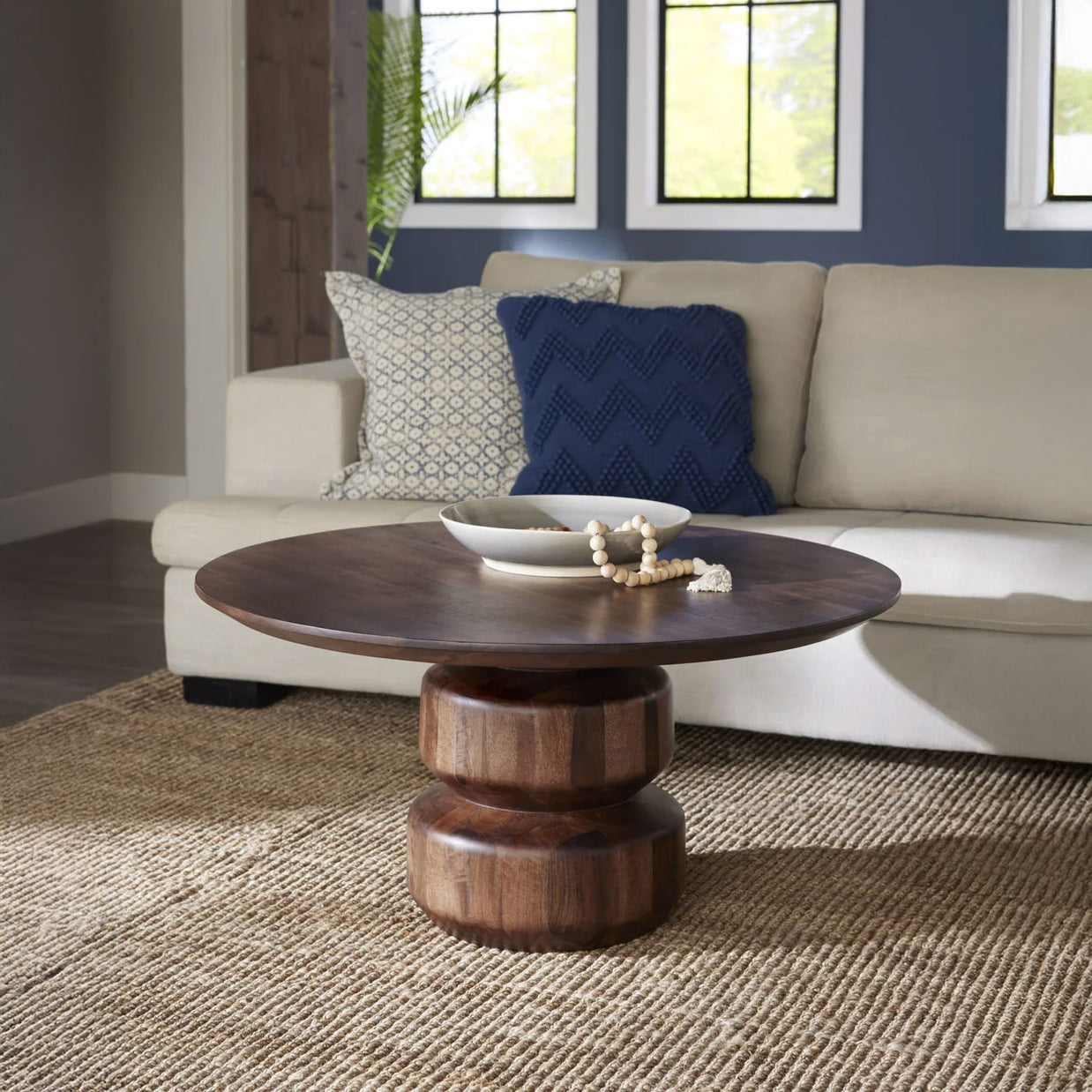 Virton Solid Wood Round Coffee Table – Smoked Brown Finish