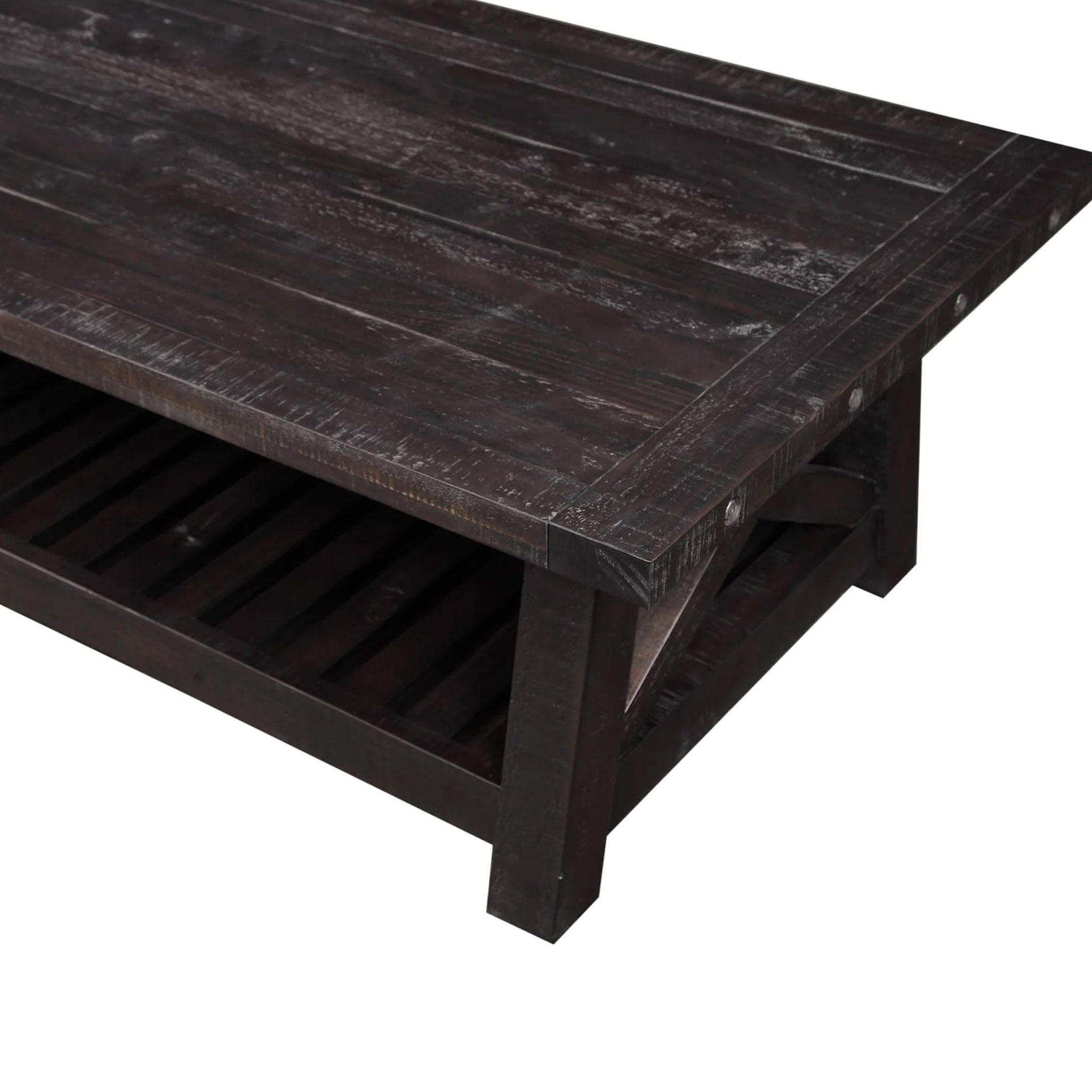 Solid Wood Coffee Table with Slatted Shelf