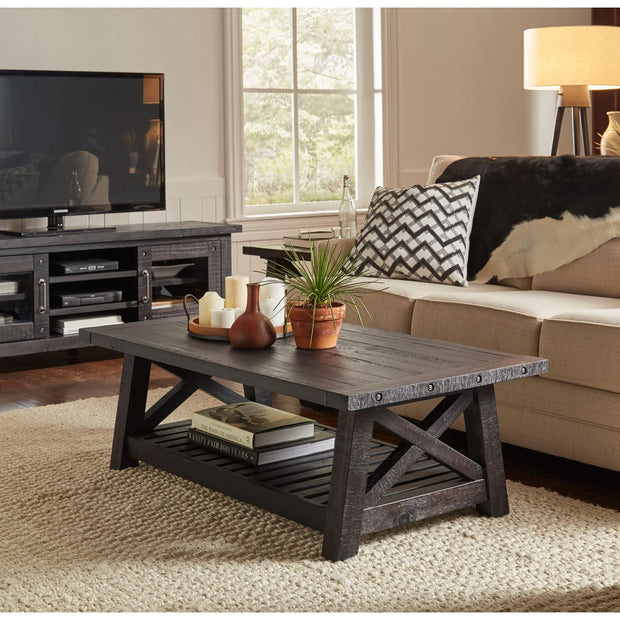 Solid Wood Coffee Table with Slatted Shelf