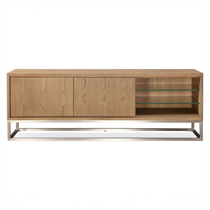 White Oak TV Media Console with Floating Glass Shelf