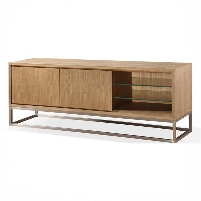 White Oak TV Media Console with Floating Glass Shelf