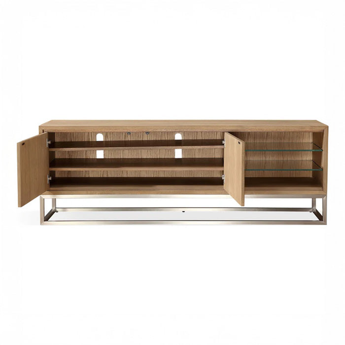 White Oak TV Media Console with Floating Glass Shelf