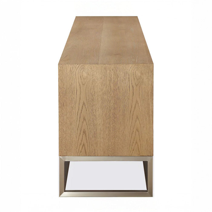 White Oak TV Media Console with Floating Glass Shelf