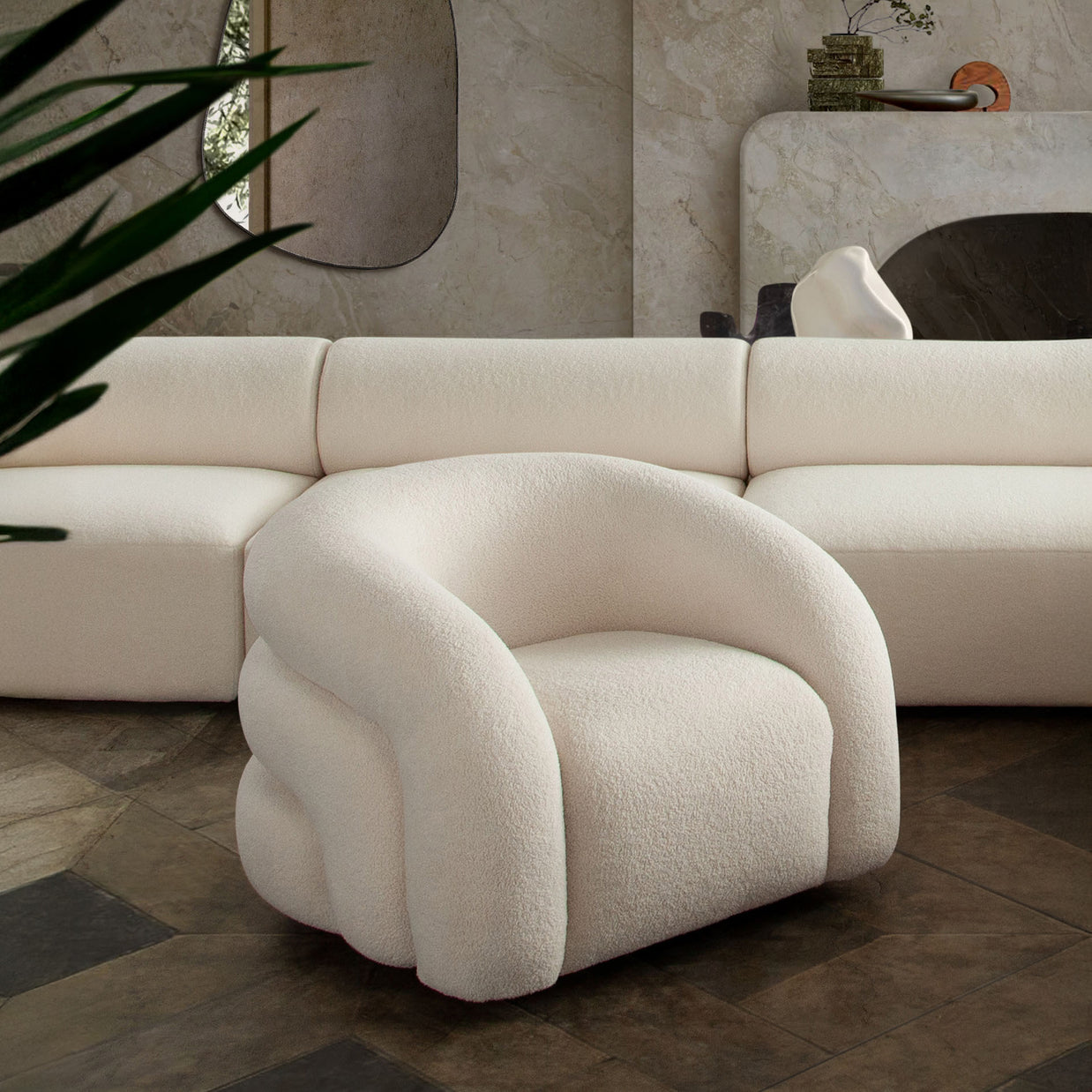 Ivory Sherpa Swivel Accent Chair
