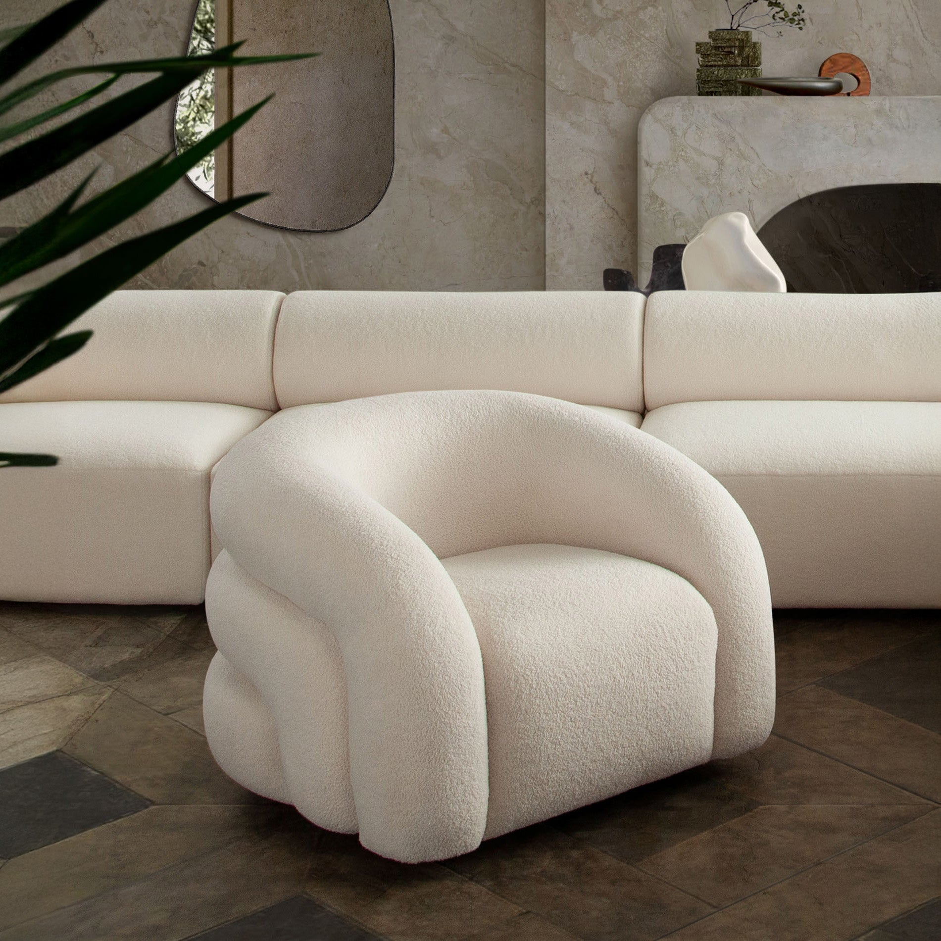 Ivory Sherpa Swivel Accent Chair