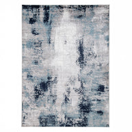 Modern Abstract Area Rug in White, Blue & Gray