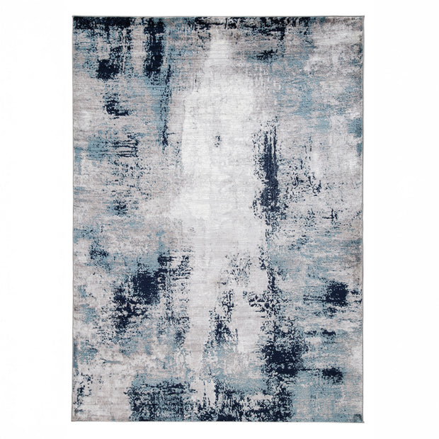 Modern Abstract Area Rug in White, Blue & Gray