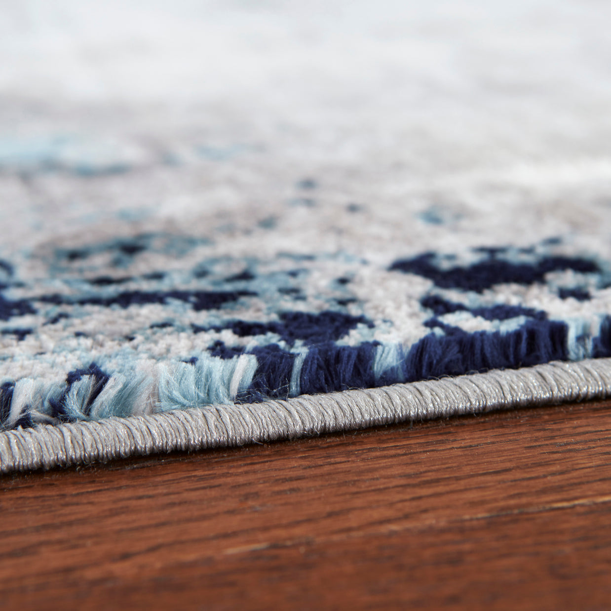 Modern Abstract Area Rug in White, Blue & Gray