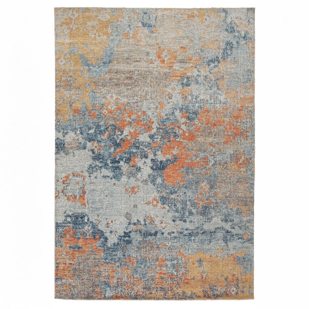 Abstract Blue & Warm-Tone Indoor/Outdoor Area Rug