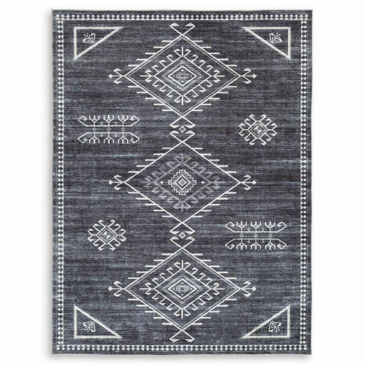 Distressed Geometric Washable Area Rug