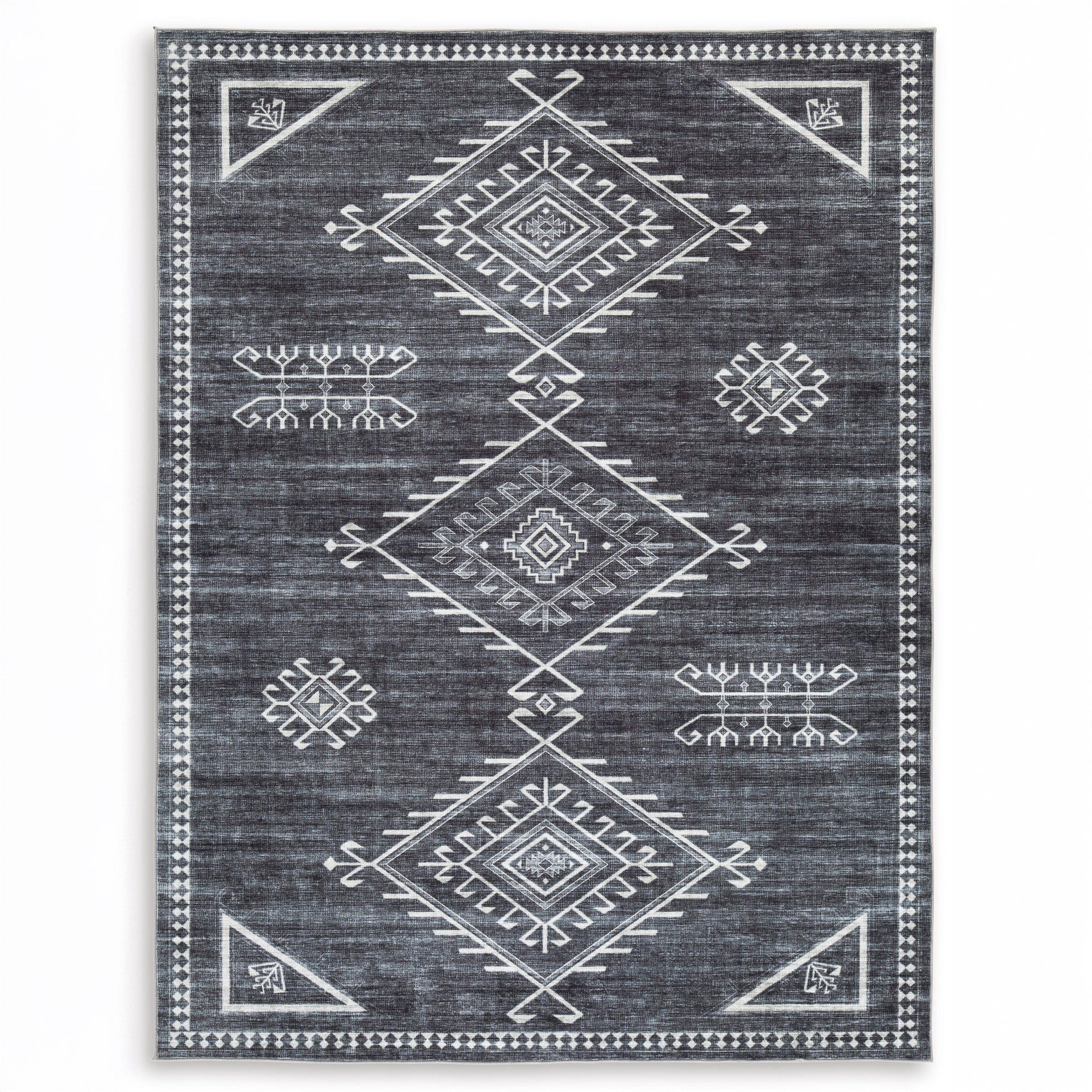 Distressed Geometric Washable Area Rug