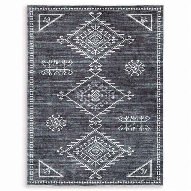 Distressed Geometric Washable Area Rug