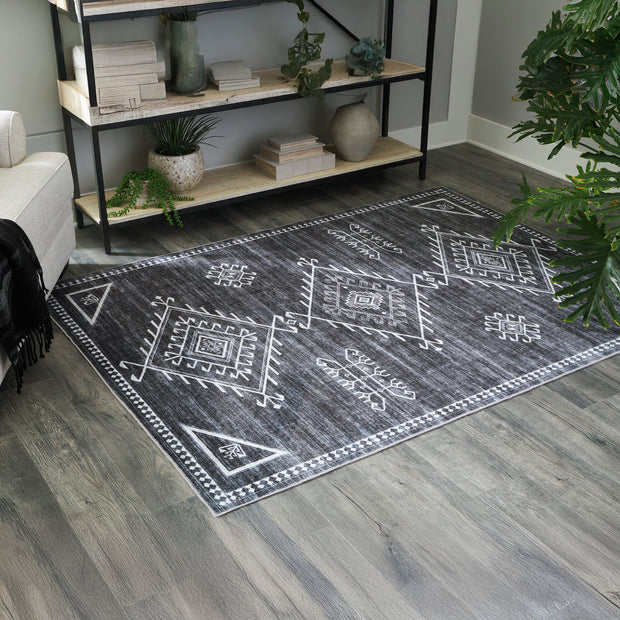 Distressed Geometric Washable Area Rug