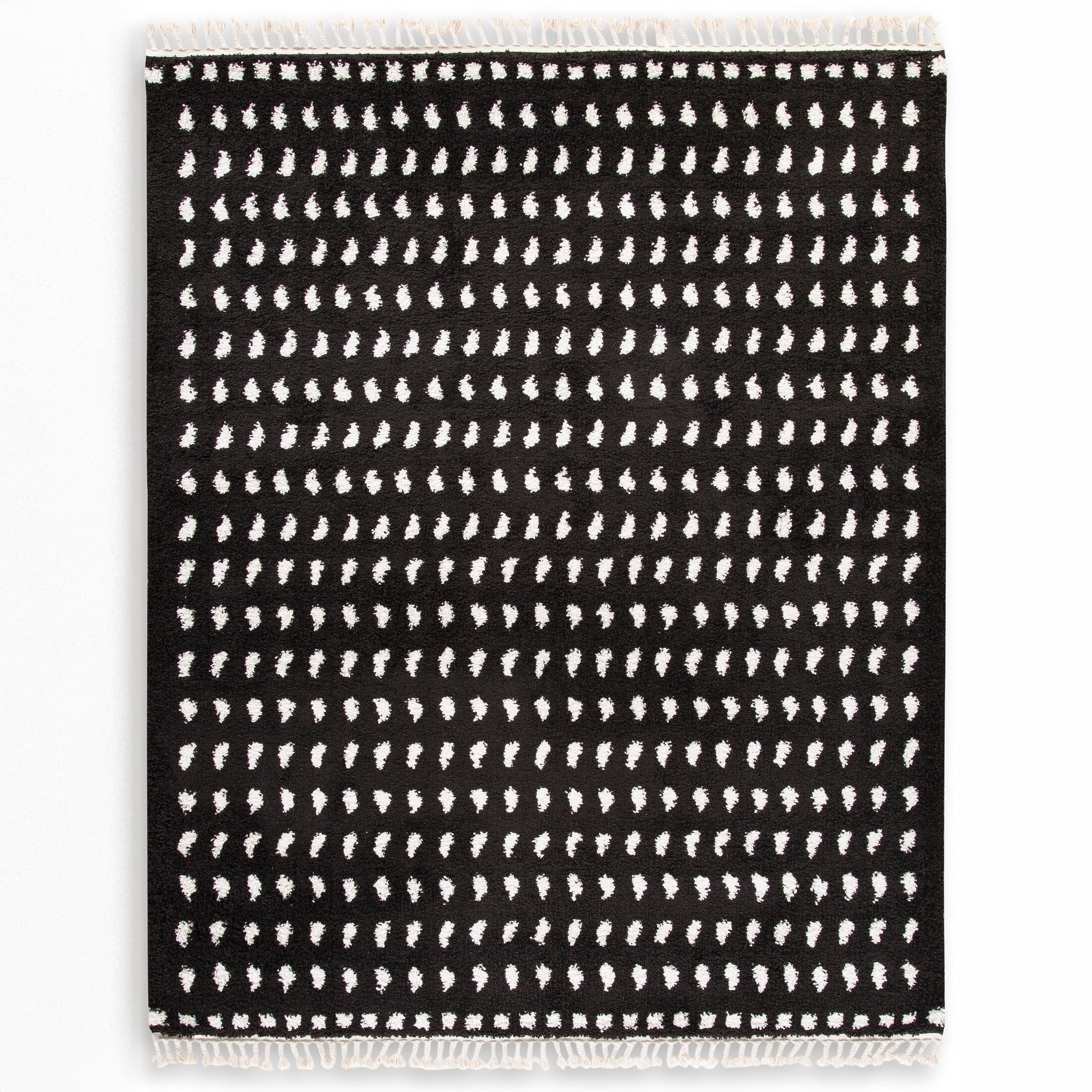 Black & White Shag With Tassel Area Rug