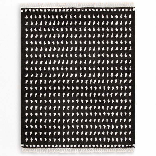 Black & White Shag With Tassel Area Rug