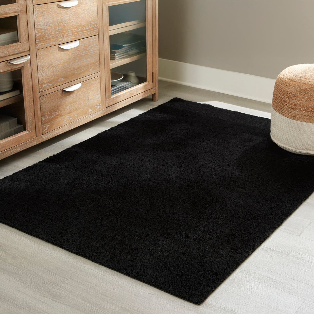 Subtle Textured Solid Black Area Rug