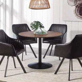 Round Black & Walnut Dining Table