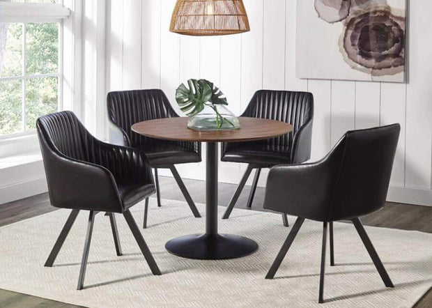 Round Black & Walnut Dining Table