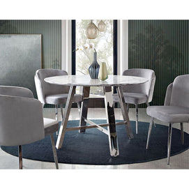 Round Faux Marble & Gray Velvet 5 PC Dining Set