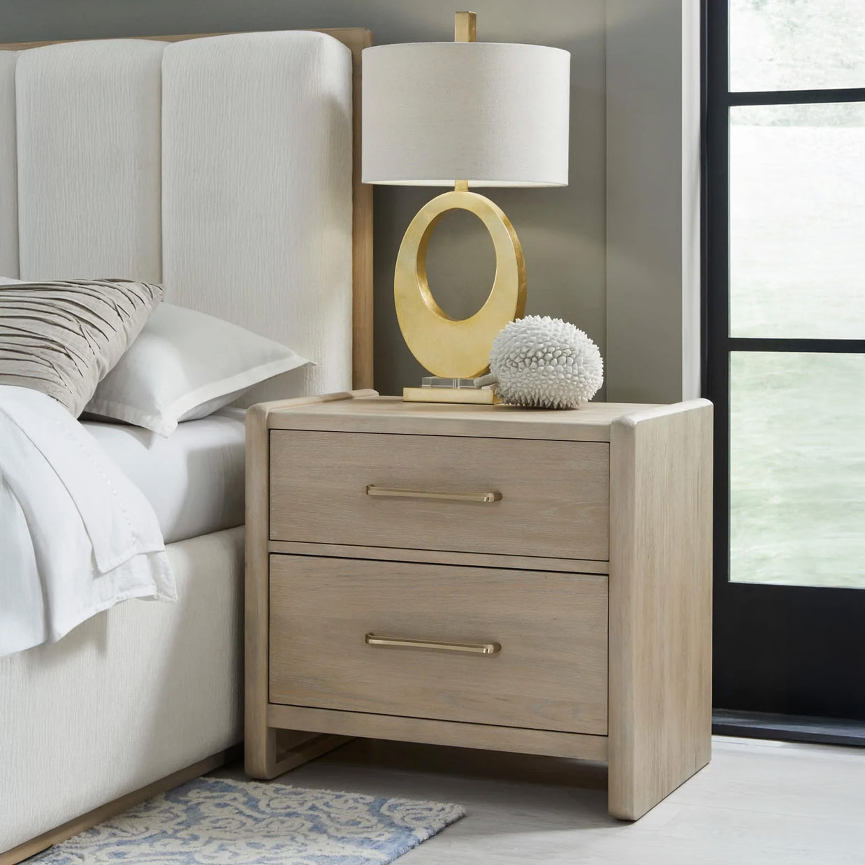 Chai Finish Oak Wood 2 Drawer Nightstand