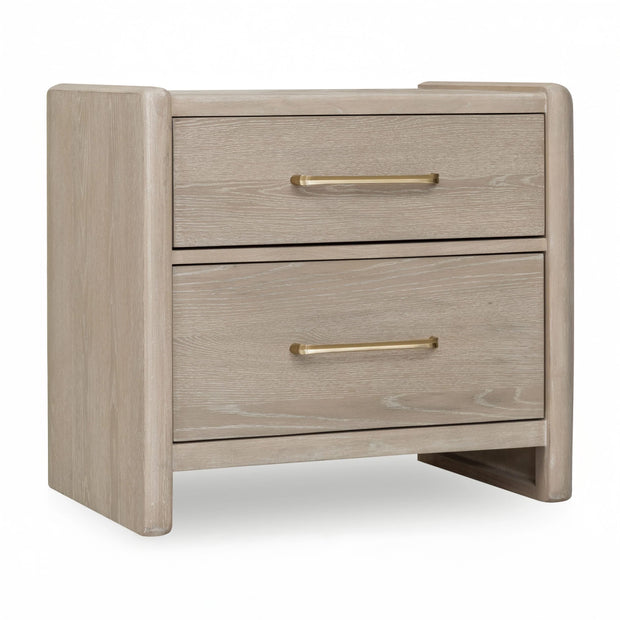 Chai Finish Oak Wood 2 Drawer Nightstand