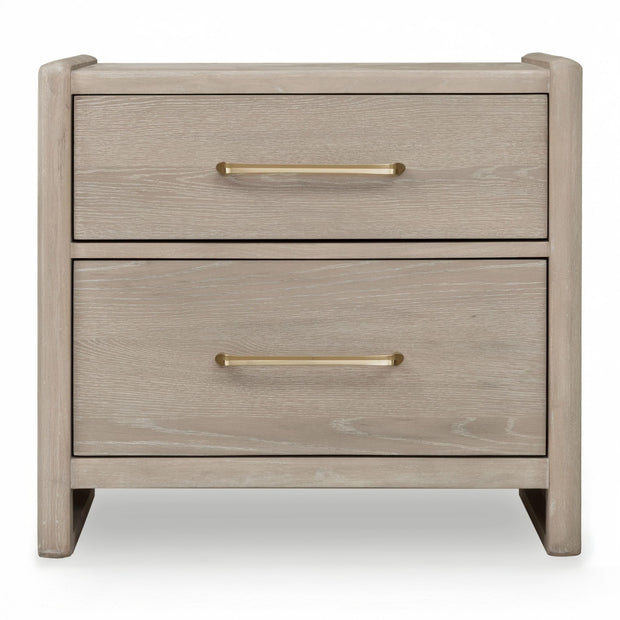 Chai Finish Oak Wood 2 Drawer Nightstand