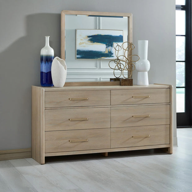 Chai Finish Oak Wood 6 Drawer Dresser