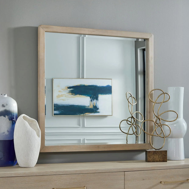 Chai Finish Oak Wood Beveled Glass Dresser Mirror