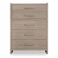 Chai Finish Oak Wood 5 Drawer Chest
