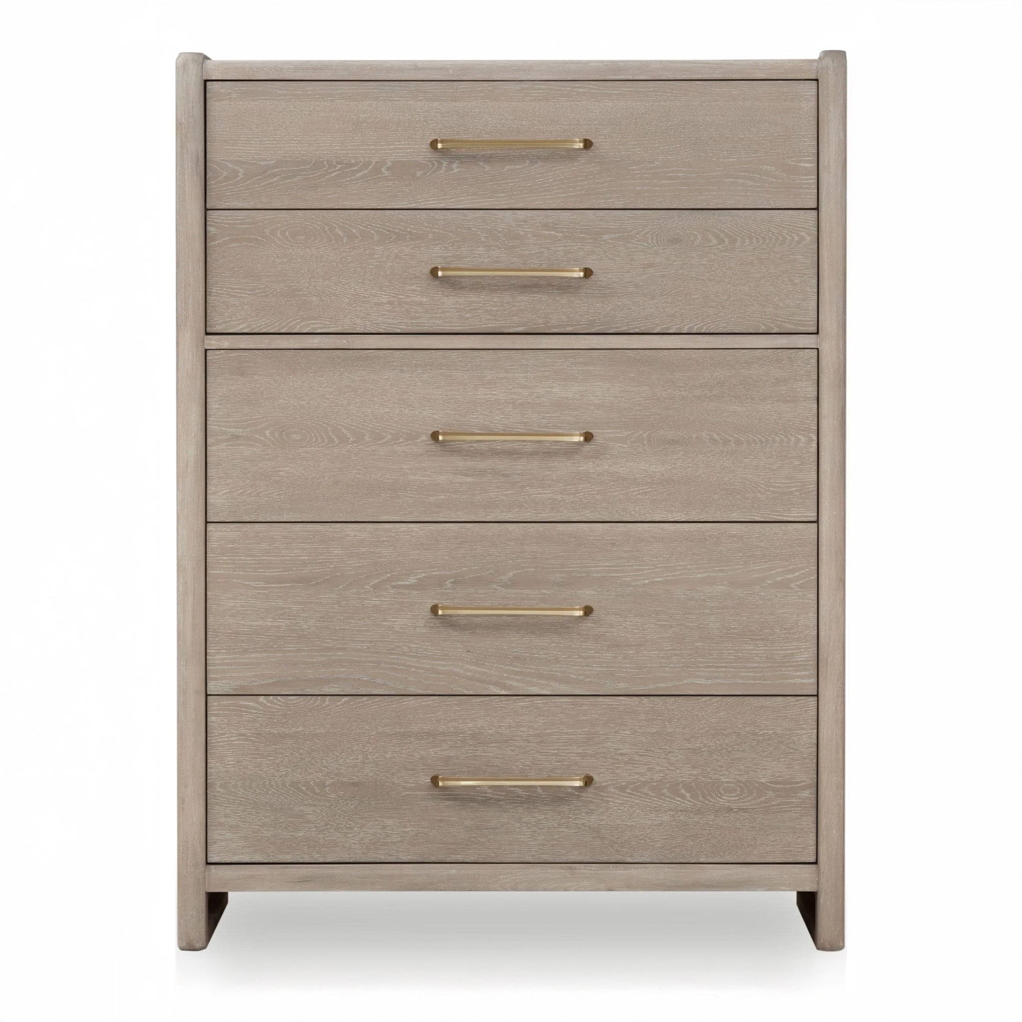 Chai Finish Oak Wood 5 Drawer Chest