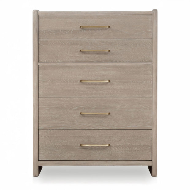 Chai Finish Oak Wood 5 Drawer Chest