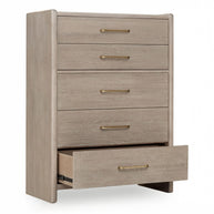 Chai Finish Oak Wood 5 Drawer Chest