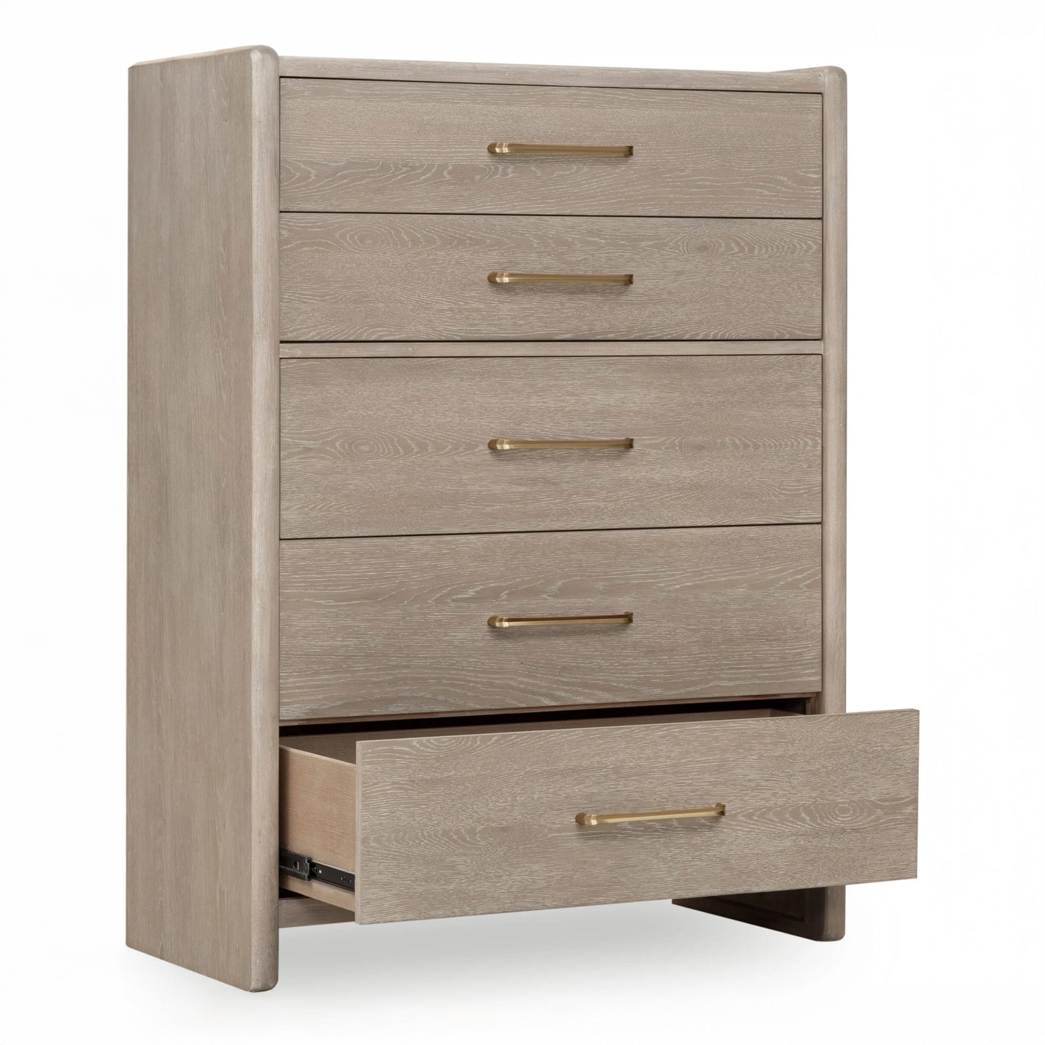Chai Finish Oak Wood 5 Drawer Chest