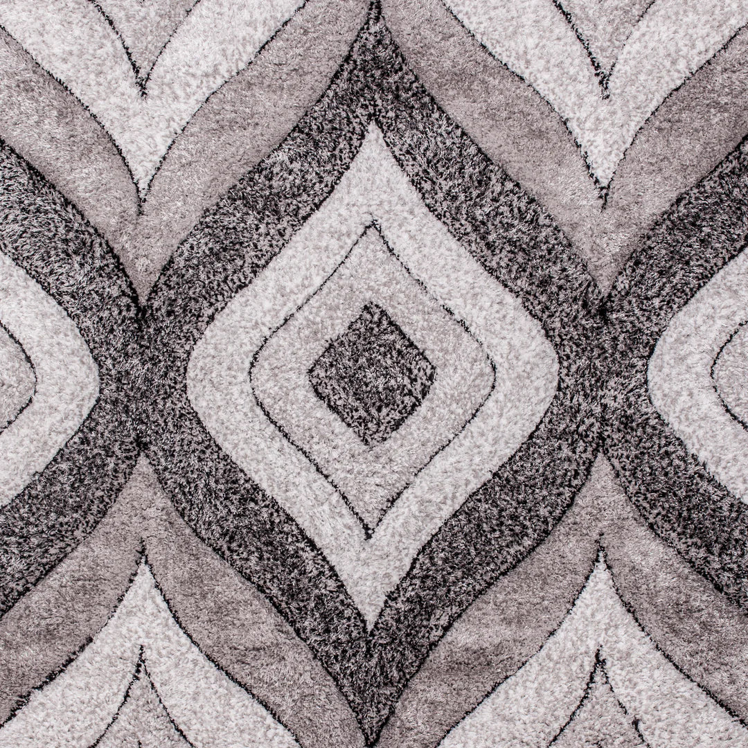 Geometric Area Rug – Grey & Cream Shag Design