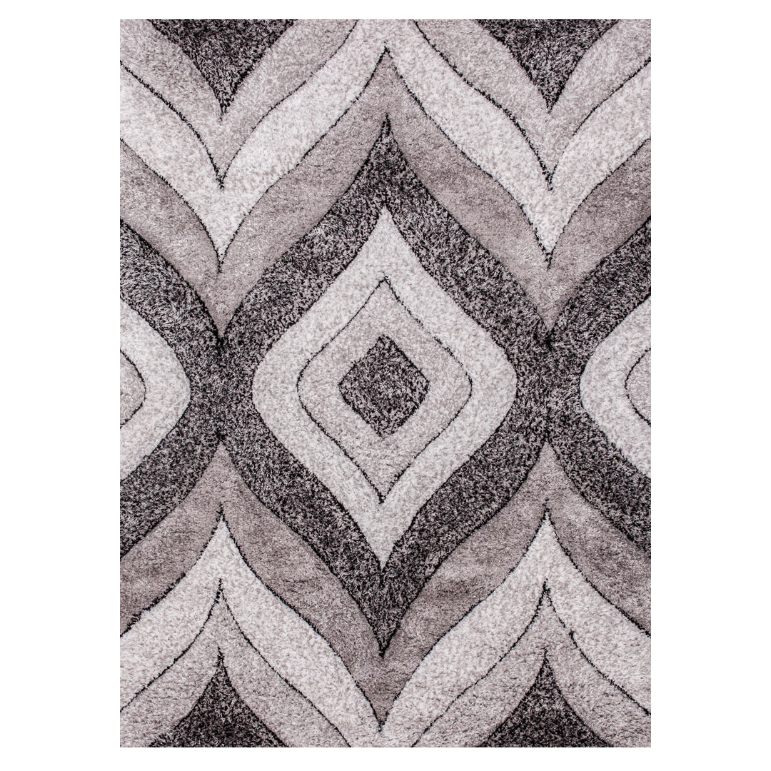 Geometric Area Rug – Grey & Cream Shag Design