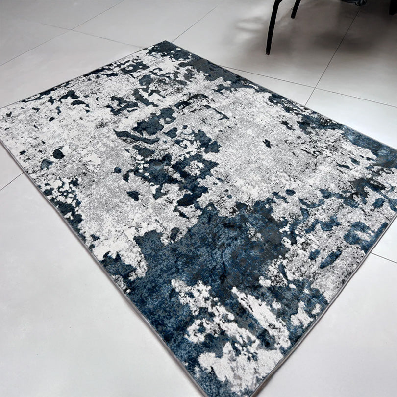 Modern Abstract Blue & Ivory Area Rug