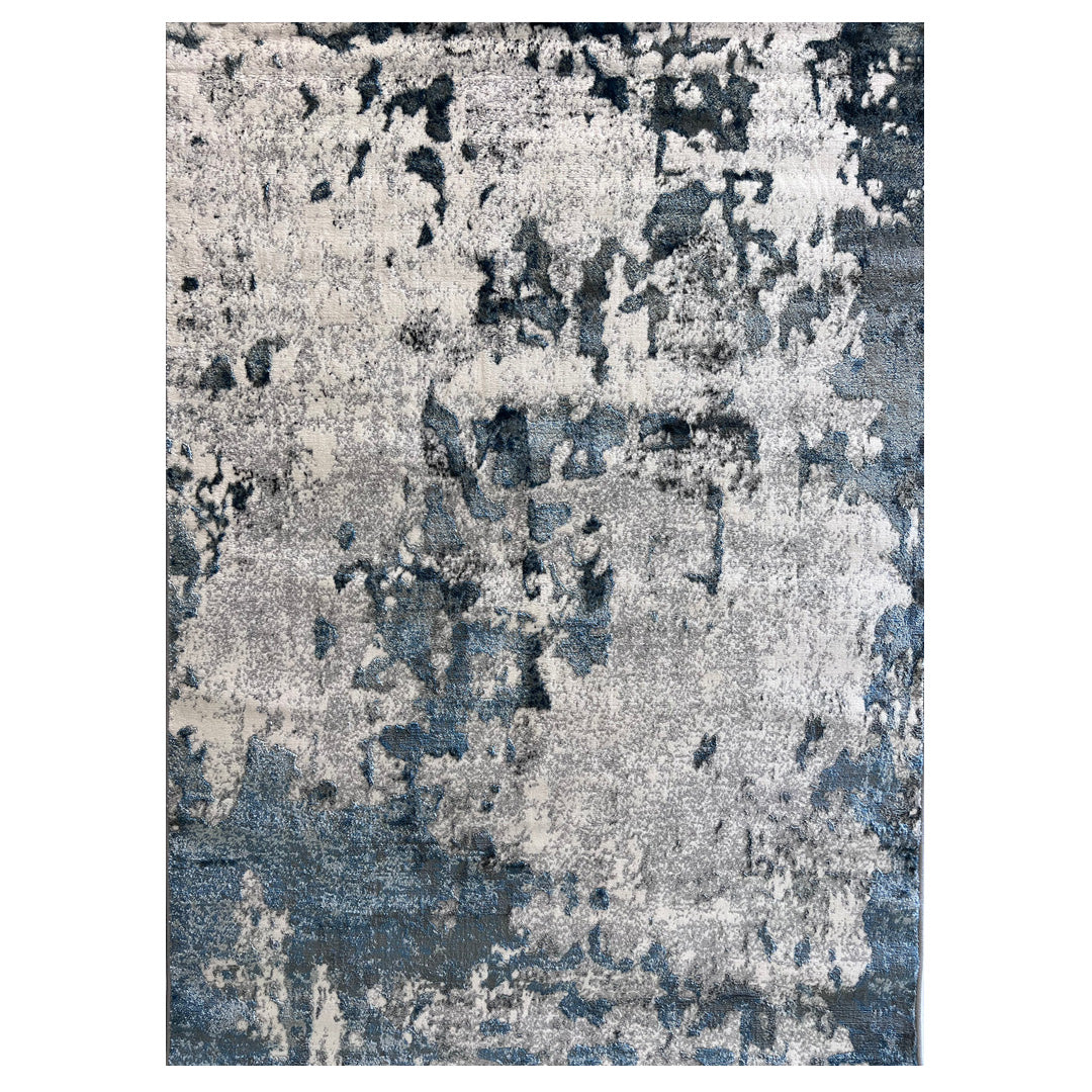 Modern Abstract Blue & Ivory Area Rug