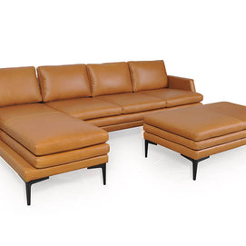Contemporary Top-Grain Leather Ottoman