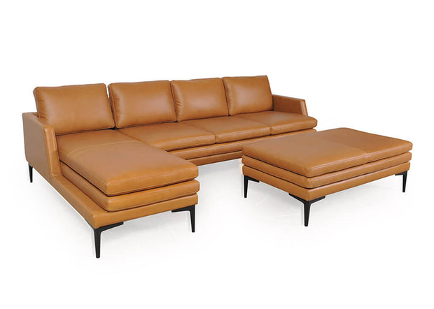 Contemporary Top-Grain Leather Ottoman