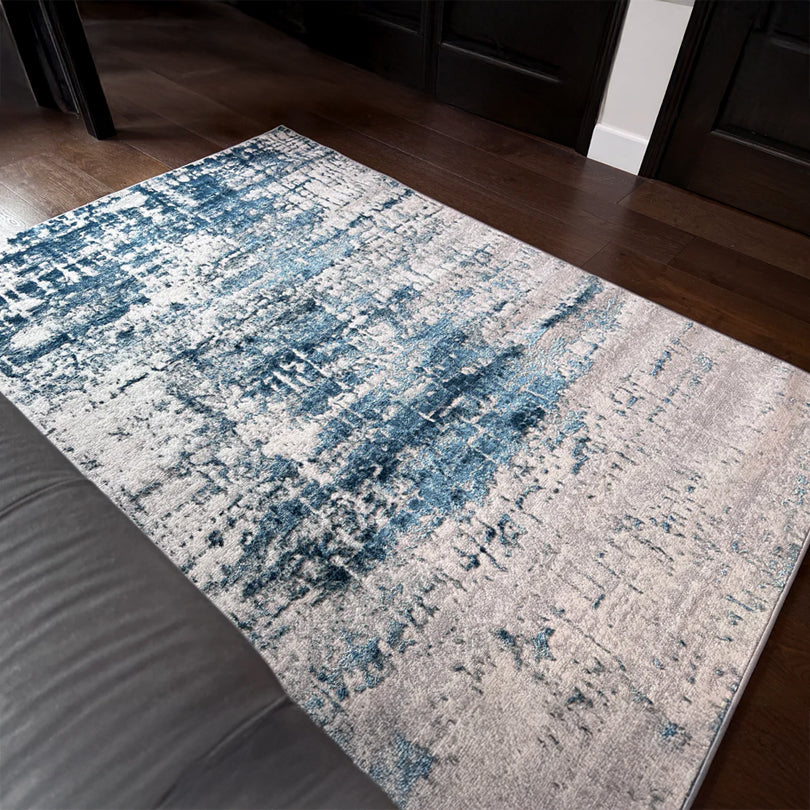 Modern Distressed Blue & Ivory Rug