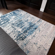 Modern Distressed Blue & Ivory Rug