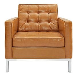 Tufted Tan Leather Accent Chair