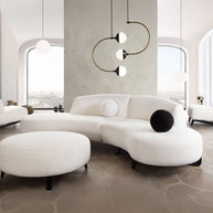 2-Piece White Faux Shearling Curved Sectional Sofa