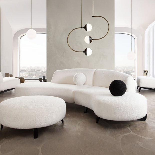 2-Piece White Faux Shearling Curved Sectional Sofa